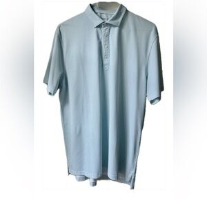 Johnnie-O Performance Polo aqua and white print.